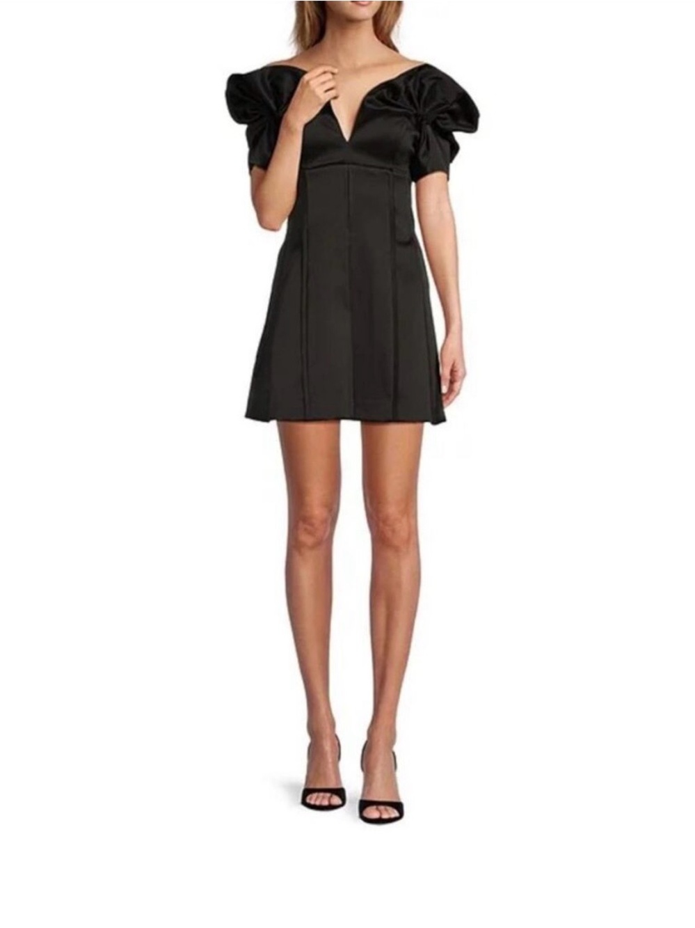 Antonio Melani Adina Textured Satin V Neck Puff Sleeve Dress